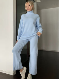 Thumbnail for Turtleneck Long Sleeve Top and Drawstring Pants Sweater Set