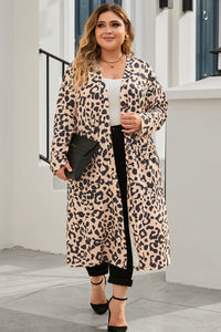 Thumbnail for Plus Size Leopard Button Up Long Sleeve Cardigan
