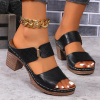 Thumbnail for PU Leather Block Heel Sandals