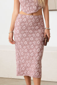 Thumbnail for Tasha Apparel Floral Embroidered Top and Long Waist Skirt Set