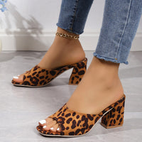 Thumbnail for Leopard Block Heel Suede Sandals