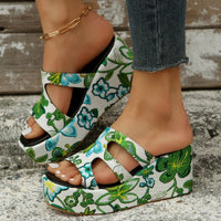 Thumbnail for Cutout Floral Peep Toe Sandals