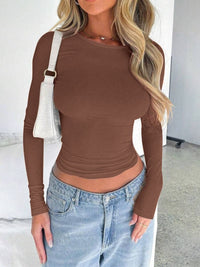 Thumbnail for Solid Color Round Neck Long Sleeve T-Shirt