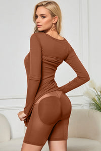 Thumbnail for Basic Bae Built-In Shapewear Square Neck Long Sleeve Maxi Dress