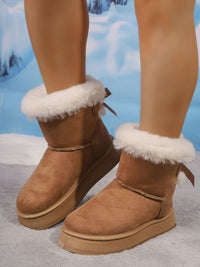 Thumbnail for Faux Fur Suede Round Toe Boots