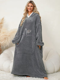 Thumbnail for Pocketed Contrast Long Sleeve Hooded Lounge Dress