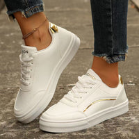 Thumbnail for PU Leather Round Toe Flat Sneakers