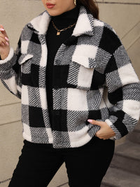 Thumbnail for Plus Size Pocketed Plaid Collared Neck Jacket