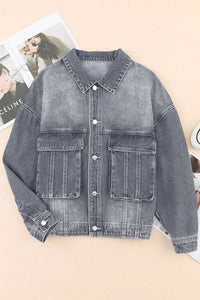 Thumbnail for Button Up Dropped Shoulder Denim Jacket with Pockets