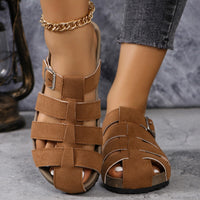 Thumbnail for Suede Round Toe Woven Sandals