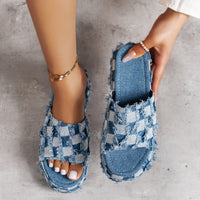 Thumbnail for Plaid PU Leather Platform Sandals