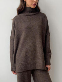 Thumbnail for Slit Turtleneck Long Sleeve Top and Pants Sweater Set