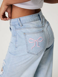 Thumbnail for Distressed Wide Leg Jeans with Pockets