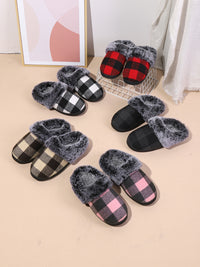 Thumbnail for Plaid Furry Round Toe Flat Slippers