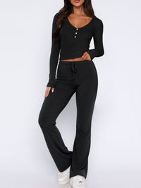 Thumbnail for V-Neck Long Sleeve Top and Pants Set