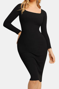 Thumbnail for Basic Bae Full Size Built-In Shapewear Square Neck Long Sleeve Dress