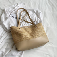 Thumbnail for Straw Weave Leather Strap Tote Bag