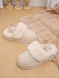 Thumbnail for Faux Fur Round Toe Platform Slippers