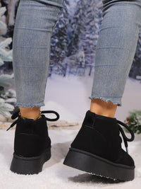 Thumbnail for Lace Up Round Neck Platform Suede Boots