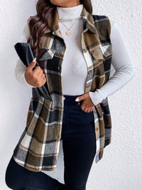 Thumbnail for Honey Plus Size Pocketed Plaid Button Up Vest Coat