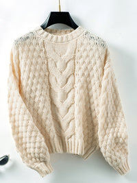 Thumbnail for Cable-Knit Round Neck Long Sleeve Sweater