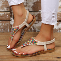 Thumbnail for Beaded PU Leather Open Toe Sandals