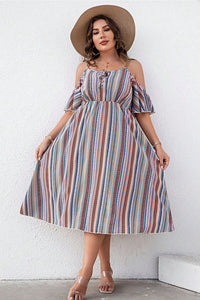 Thumbnail for Plus Size Striped Cold-Shoulder Dress