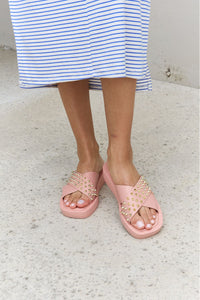 Thumbnail for Forever Link Studded Cross Strap Sandals in Blush