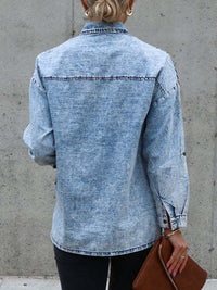 Thumbnail for Button Front Collared Denim Jacket