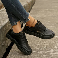 Thumbnail for PU Leather Round Toe Flat Sneakers