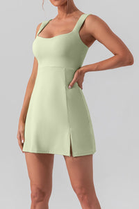 Thumbnail for Square Neck Sleeveless Slit Mini Active Dress