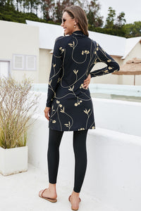 Thumbnail for Printed Mock Neck Long Sleeve Top and Pants Swim Set