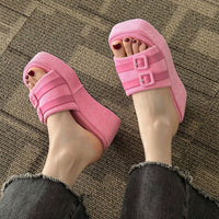 Thumbnail for Open Toe Wedge Suede Sandals