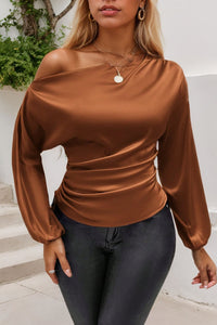 Thumbnail for Drawstring One Shoulder Long Sleeve Blouse