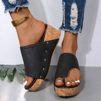 Thumbnail for PU Leather Wedge Sandals