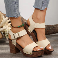 Thumbnail for Peep Toe Block Heel Sandals