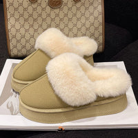 Thumbnail for Suede Faux Fur Round Toe Platform Slippers