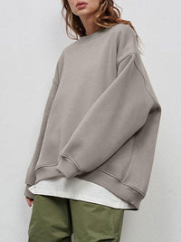 Thumbnail for Round Neck Dropped Shoulder Long Sleeve Sweatshirt