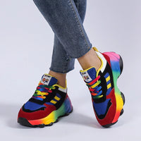 Thumbnail for Lace-Up Mesh Round Toe Platform Sneakers