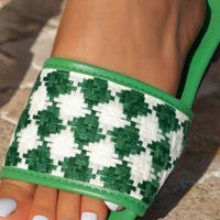 Thumbnail for Plaid Open Toe Flat Sandals