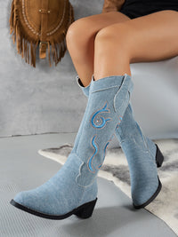 Thumbnail for Embroidered Point Toe Block Heel Boots