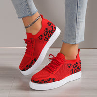 Thumbnail for Lace-Up Leopard Flat Sneakers