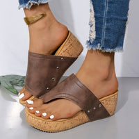 Thumbnail for PU Leather Wedge Sandals