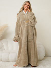 Thumbnail for Pocketed Contrast Long Sleeve Hooded Lounge Dress