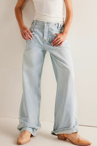 Thumbnail for Washed Wide Leg Jeans with Pockets