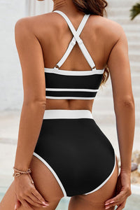 Thumbnail for Crisscross Contrast Trim Bikini Set