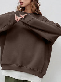 Thumbnail for Round Neck Dropped Shoulder Long Sleeve Sweatshirt