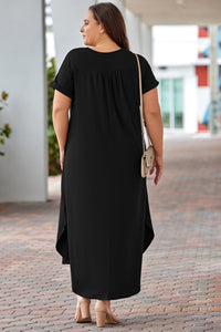 Thumbnail for Plus Size V-Neck Short Sleeve Maxi Dress