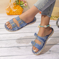 Thumbnail for Denim Open Toe Buckle Sandals