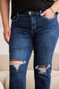 Thumbnail for RFM Crop Dylan Full Size Tummy Control Distressed High Waist Raw Hem Jeans